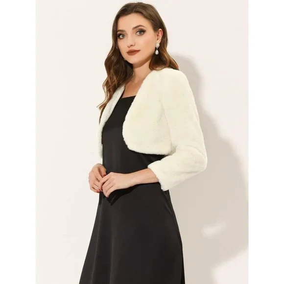 Stylish Collarlss Faux Fur Bolero for Women's Formal Events - Size Large - Picture 3 of 5